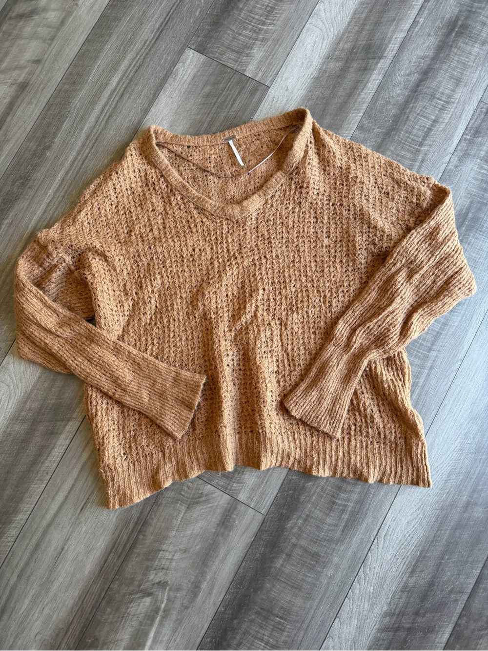 Free People Women’s Camel Brown Wool Alpaca Loose Knit Pullover Sweater Sz XL